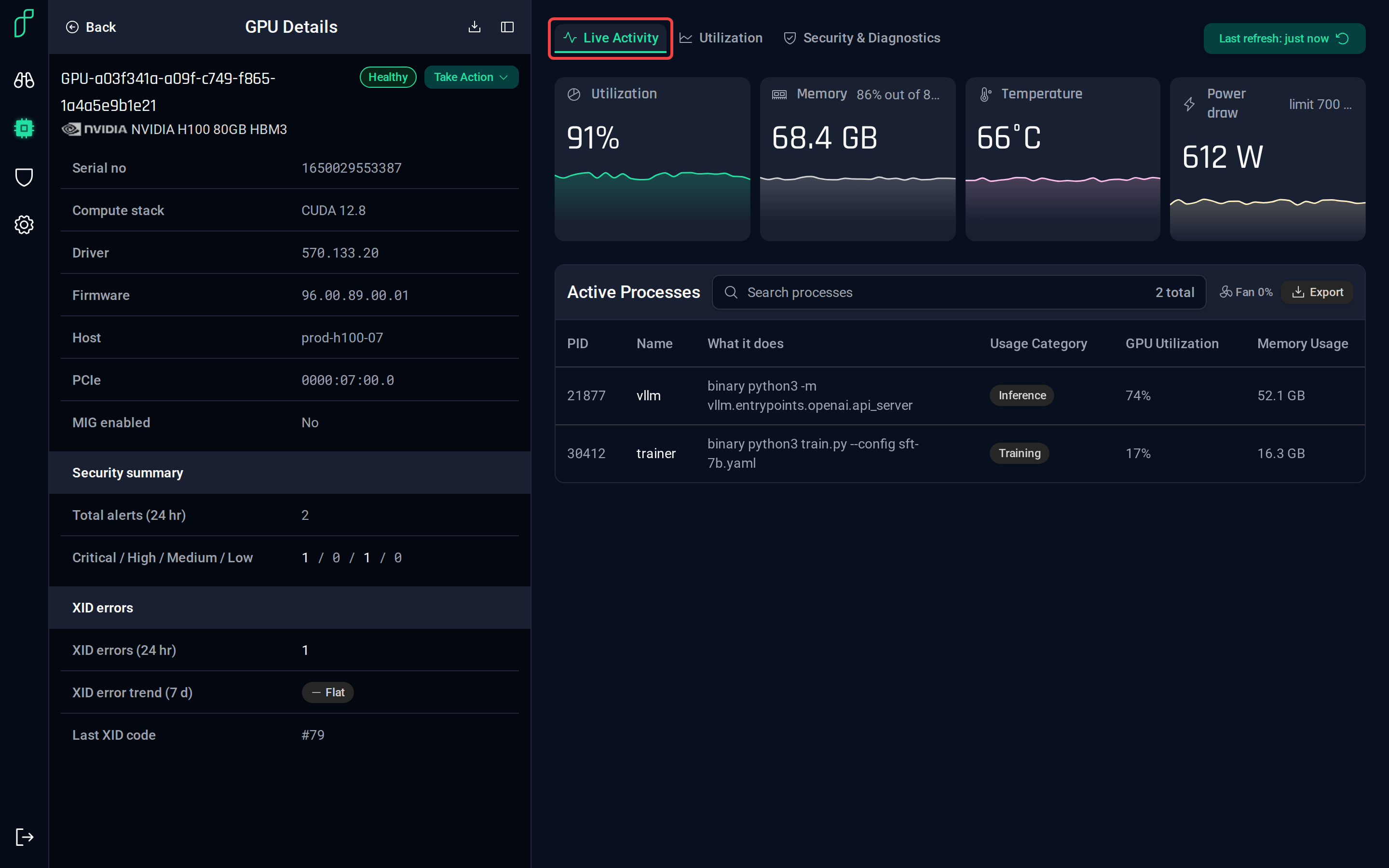 The Live Activity tab