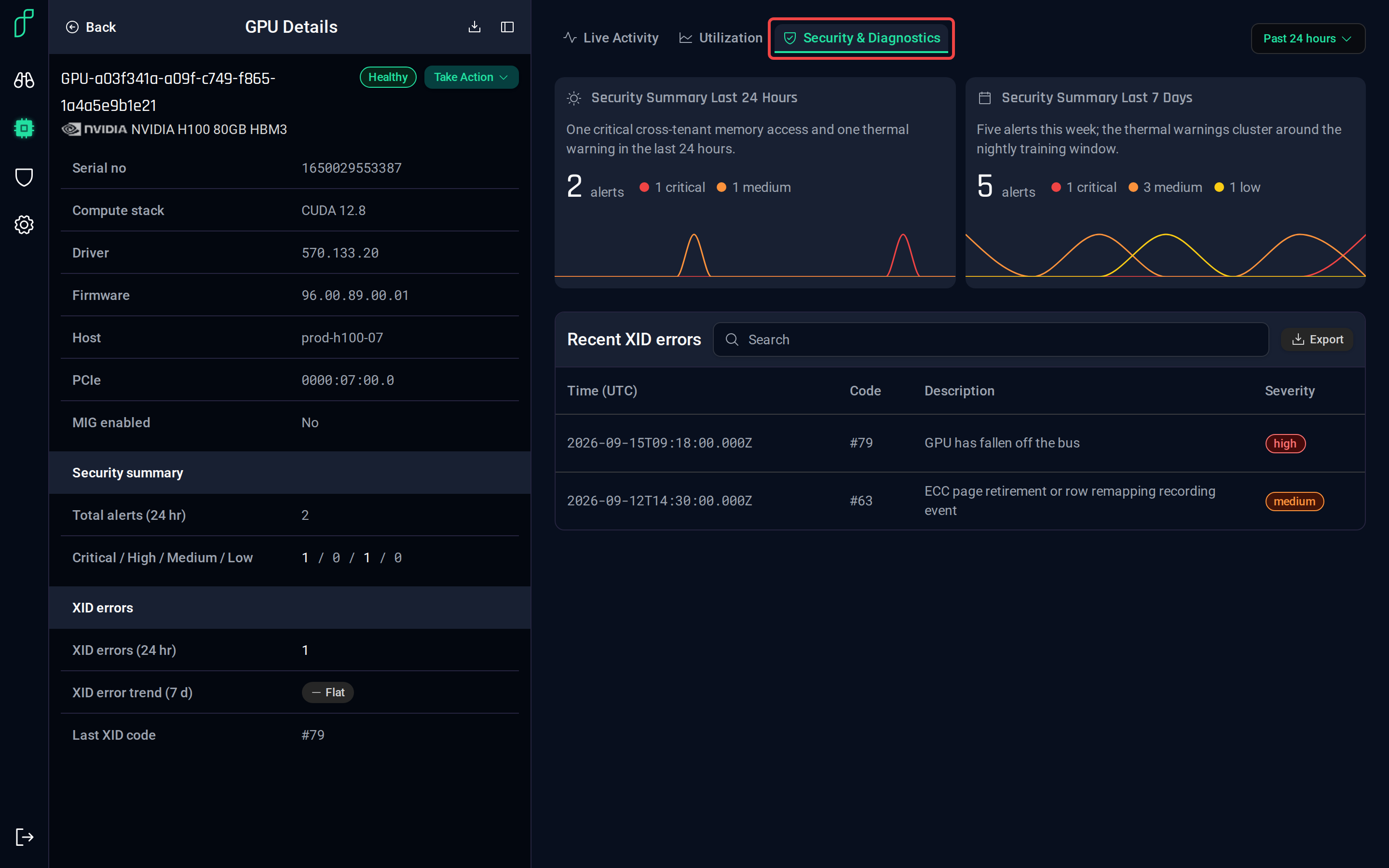 The Security &amp; Diagnostics tab