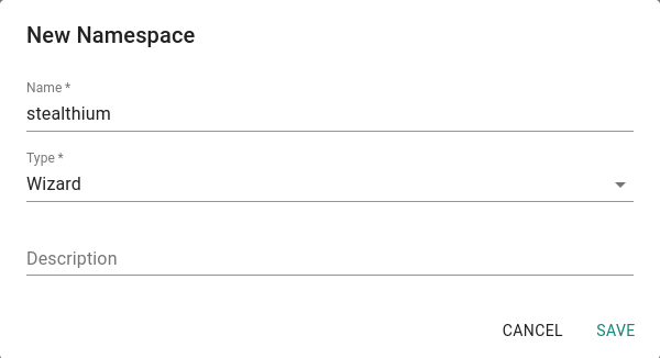 New namespace dialog